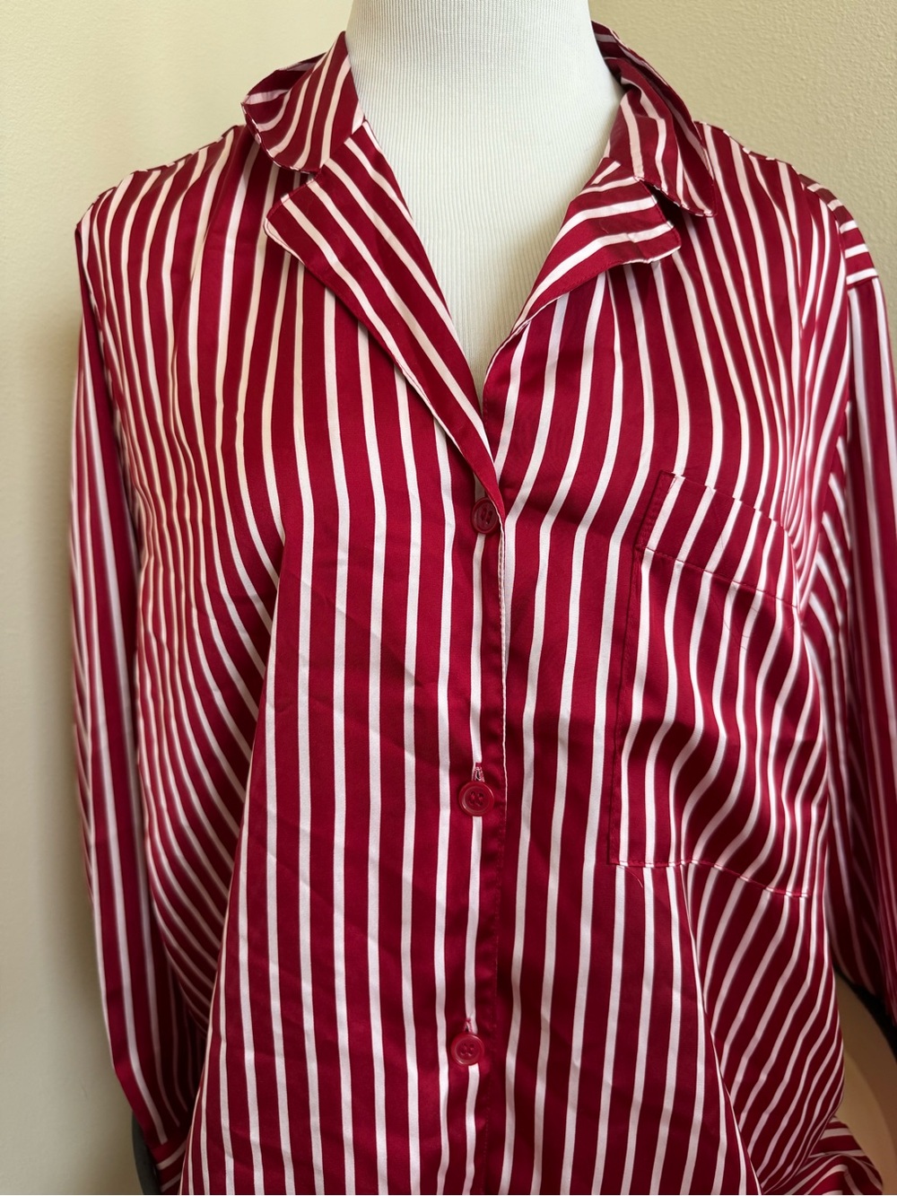 H&M sateen Red and White Striped Pajama Top